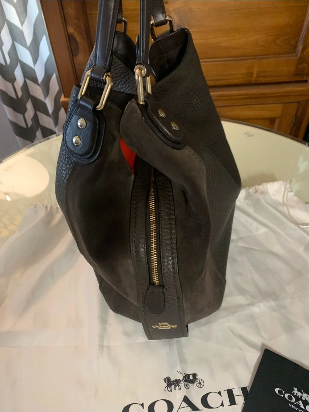 Coach Edie Shoulder Bag in Chestnut and Light Gold EUC.